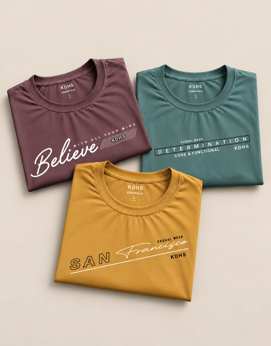 KDHS Believe Determination San Francisco Printed T-Shirts Combo Pack of 3