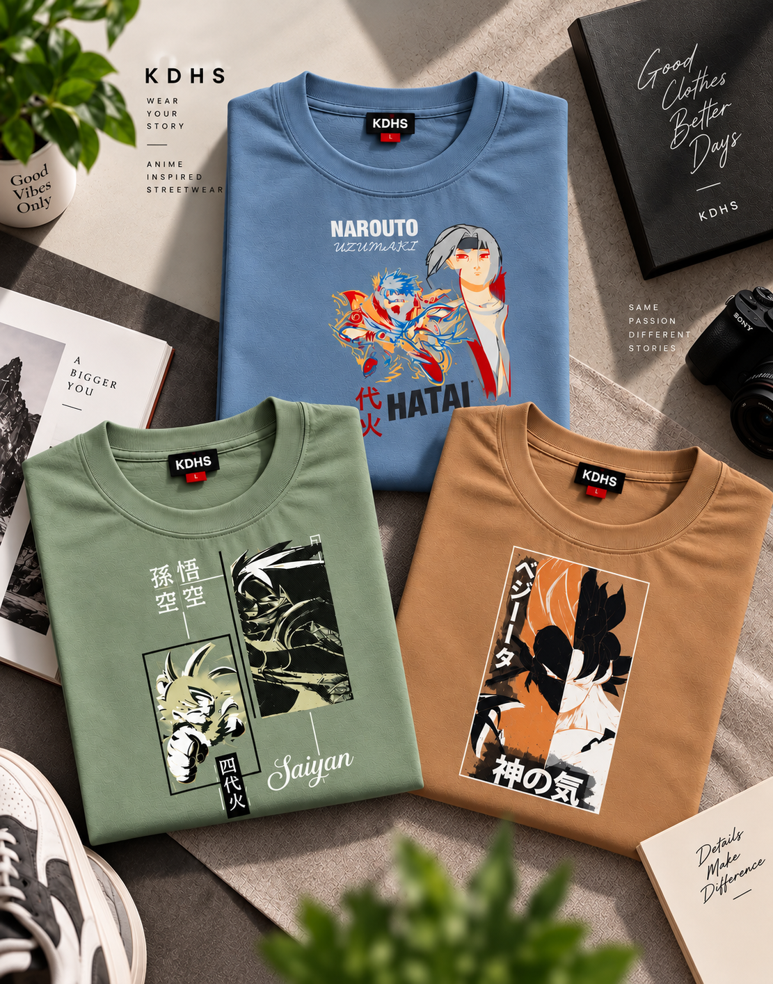 KDHS Anime Inspired Graphic Printed T-Shirts Combo Pack of 3