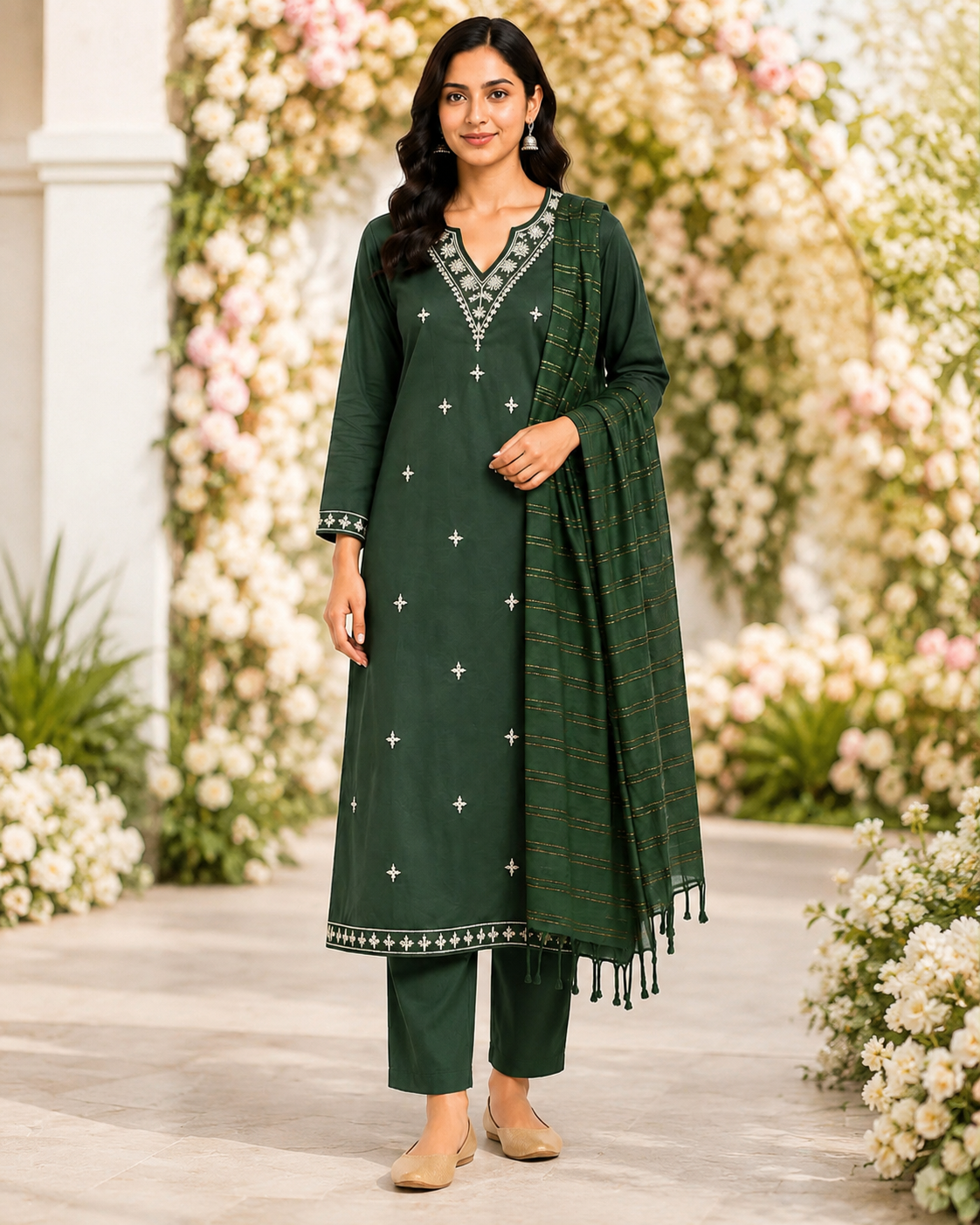 Women's Green Printed Kurti Set