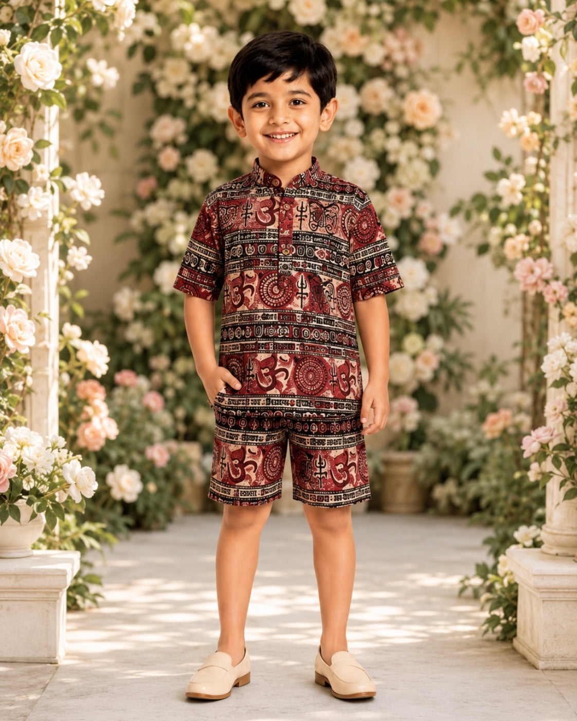 Boys Mahakal Printed Kurta & Half Pant Set